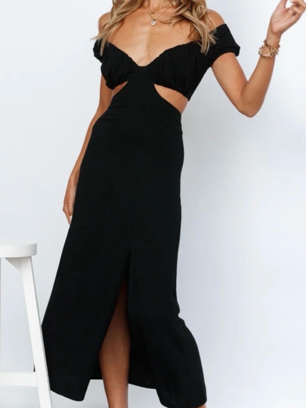 Hello Molly Black Off-Shoulder Cutout Midi Dress